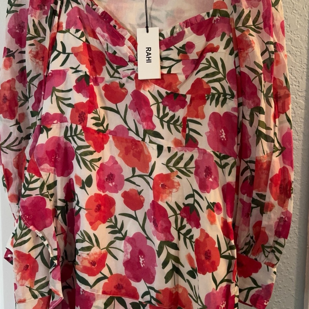 RAHI Women's Vibrant Floral Blouse - Red and Green